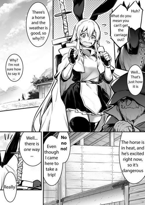 Adventure-chan helps the lustful horse cum so he'll carry her away